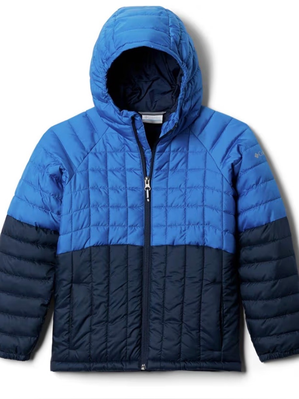 Columbia Blue Two-Tone Puffer Jacket with Hood